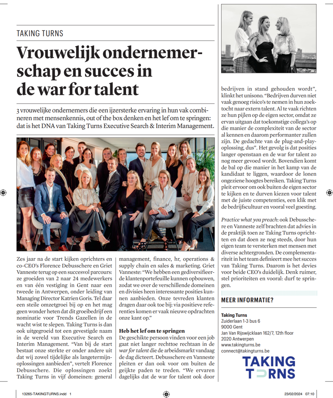 Taking Turns in de pers: Vrouwelijk ondernemerschap en succes in de war for talent