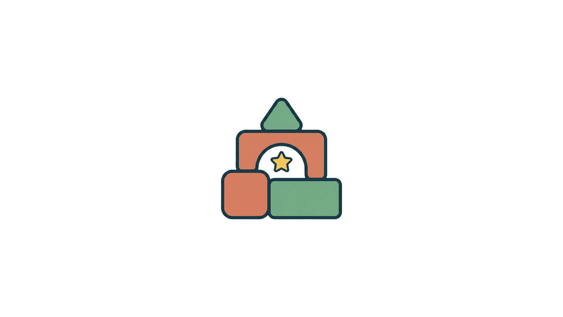 Illustration of colorful building blocks stacked to resemble a castle, with a star emblem on the front block.