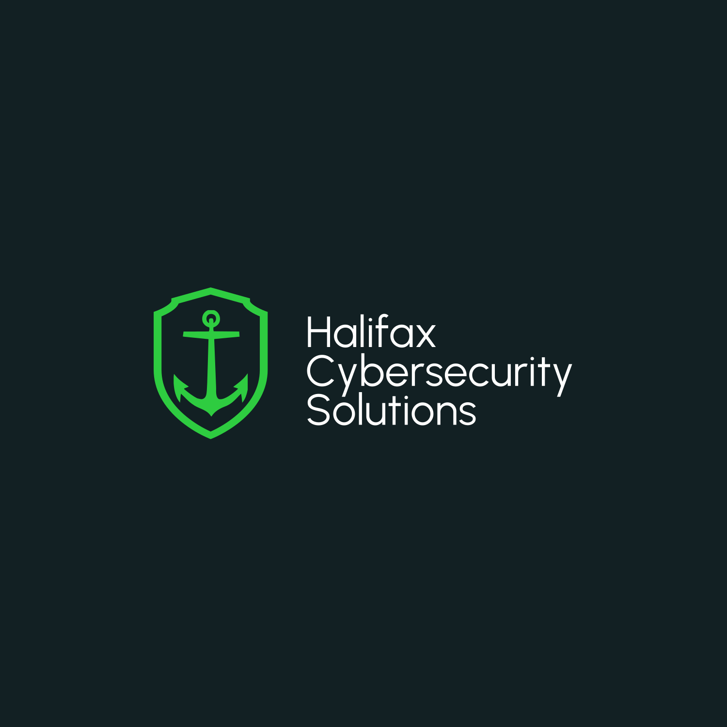 Logo for Halifax Cybersecurity Solutions featuring a green shield with an anchor symbol and the company name written beside it.