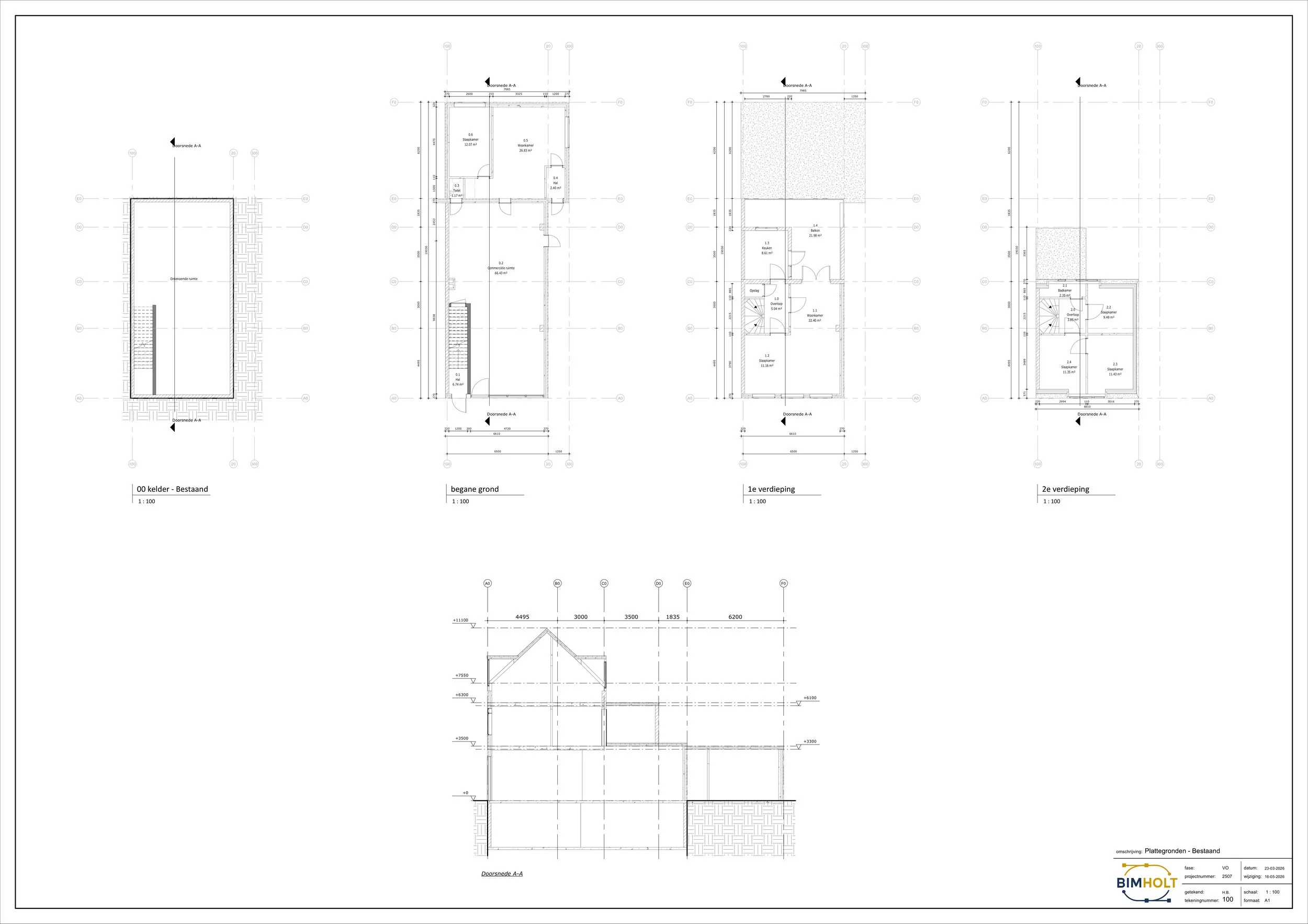 Bestaande bouwkundige situatie van het gemengd pand met commerciële functie op de begane grond en woning op de verdiepingen.