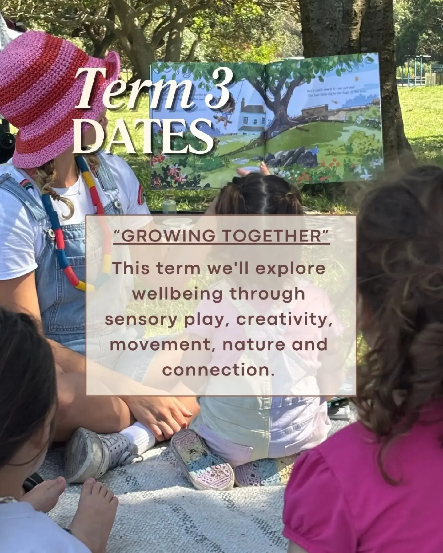 Term 3: Growing Together 🌿

This term is a natural progression from Term 2's Exploring the World Around Us, as we turn our focus towards wellbeing, connection, confidence and belonging through play.

Over five fortnightly sessions we'll be exploring