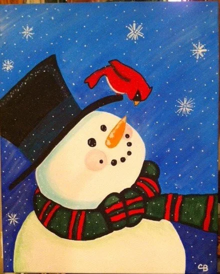 Snowman with Red Bird