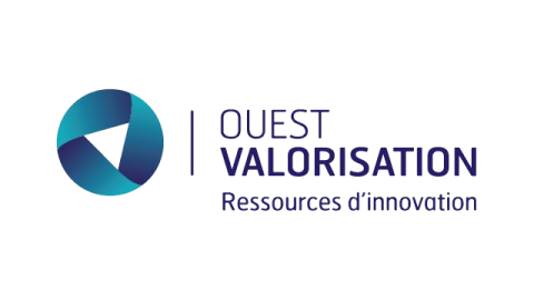 Logo avec une sphère stylisée en dégradé de bleu, violet et noir, accompagnée du texte « OUEST VALORISATION » et « Ressources d'innovation » en bleu.