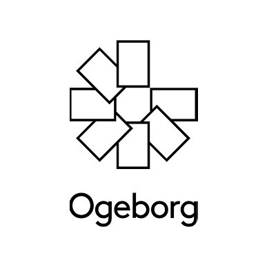 Logo with overlapping squares and diamonds above the text "Ogeborg"