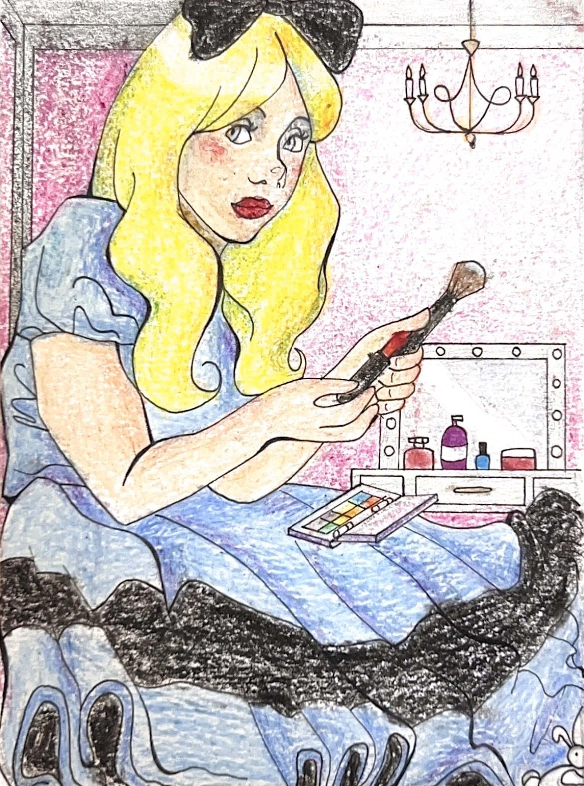 Alice in Sephora, crayon, 5 x 4 inches, ©2025