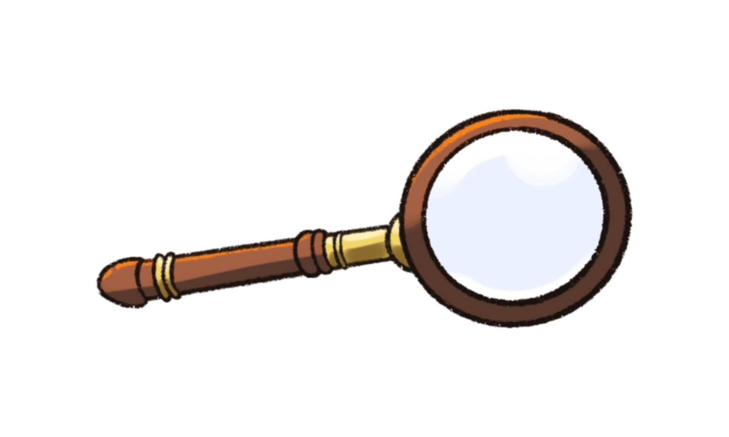 Cartoon magnifying glass with brown handle and gold accents