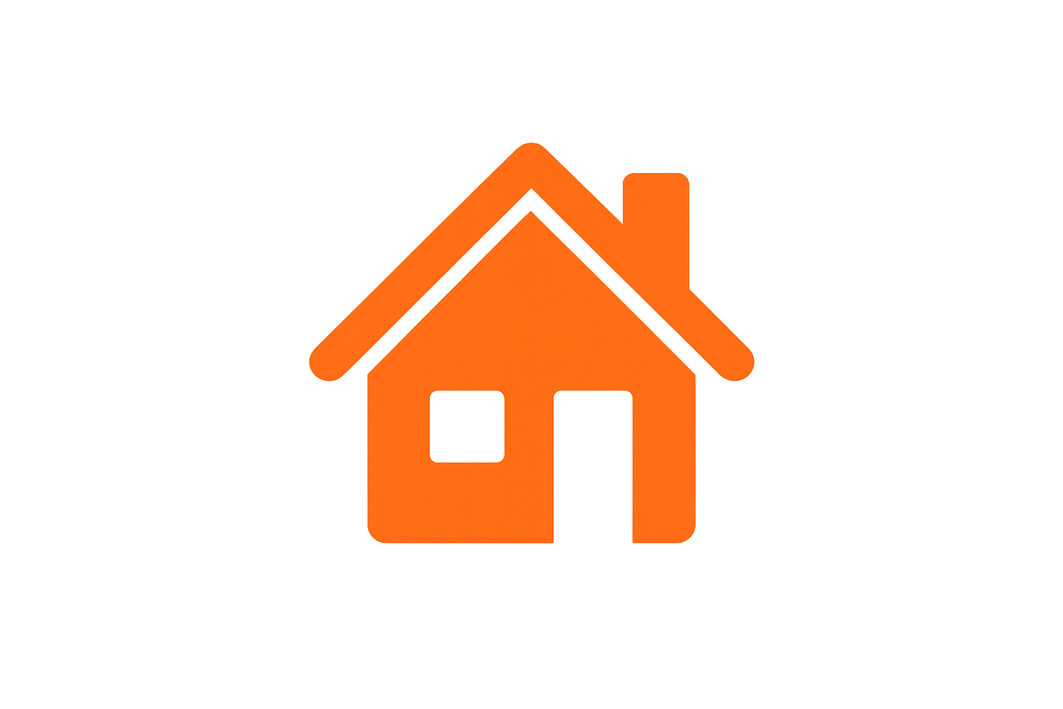 Ein orangefarbener Haus-Icon mit einem Schornstein, auf schwarzem Hintergrund.