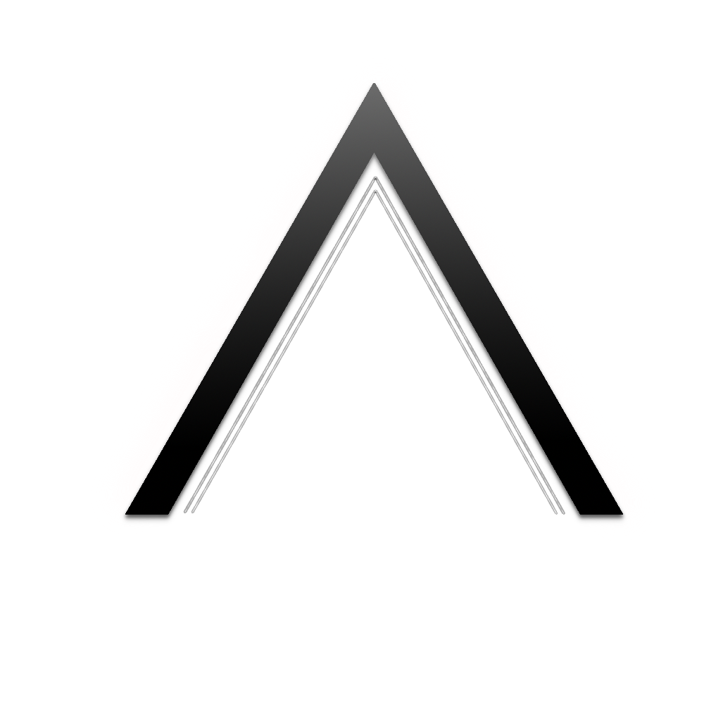 Stylized black and white letter 'A' with red accents.