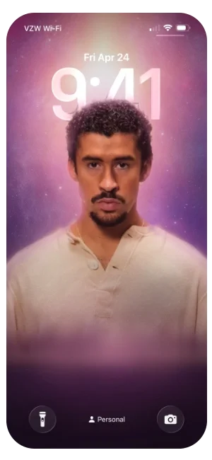 A person on a smartphone lock screen with a glowing background and the time 9:41.