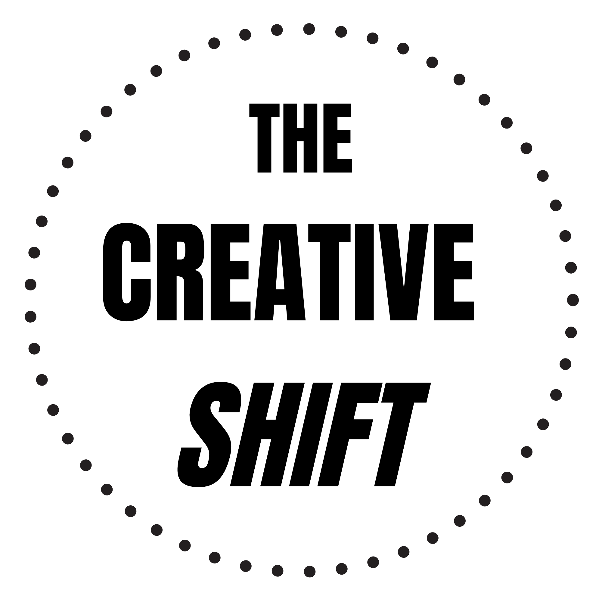 Black text on a white background reads 'THE CREATIVE SLATE' enclosed in dotted circle lines.