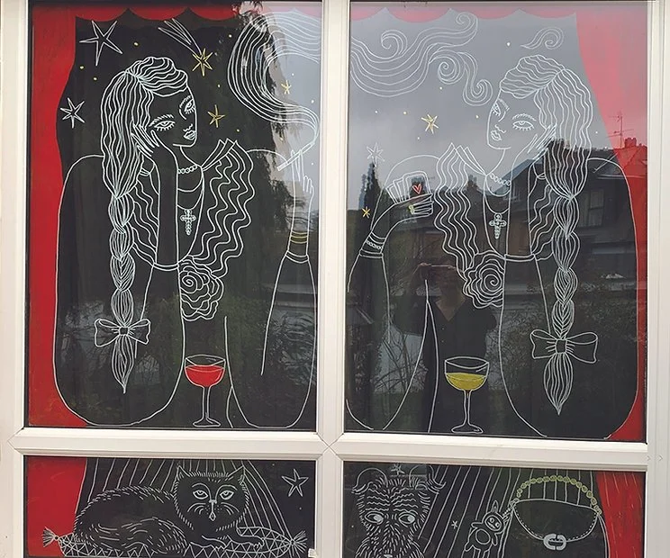 Illustrated shop window for fashion boutique