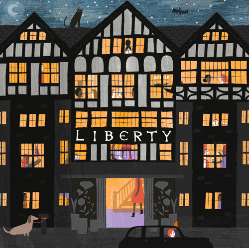 Illustrated Liberty department store gif animation by illustrator and motion designer Stephanie Hofmann