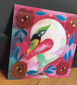 Lenticular record cover featuring a swan and a girl by illustrator and motion designer Stephanie Hofmann