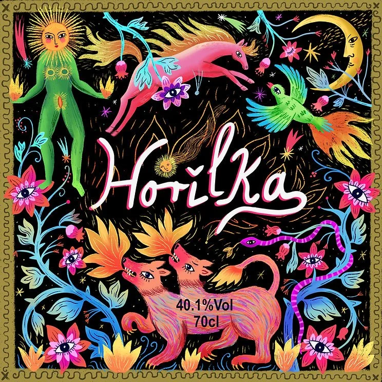 Folk inspired vodka label by illustrator Stephanie Hofmann