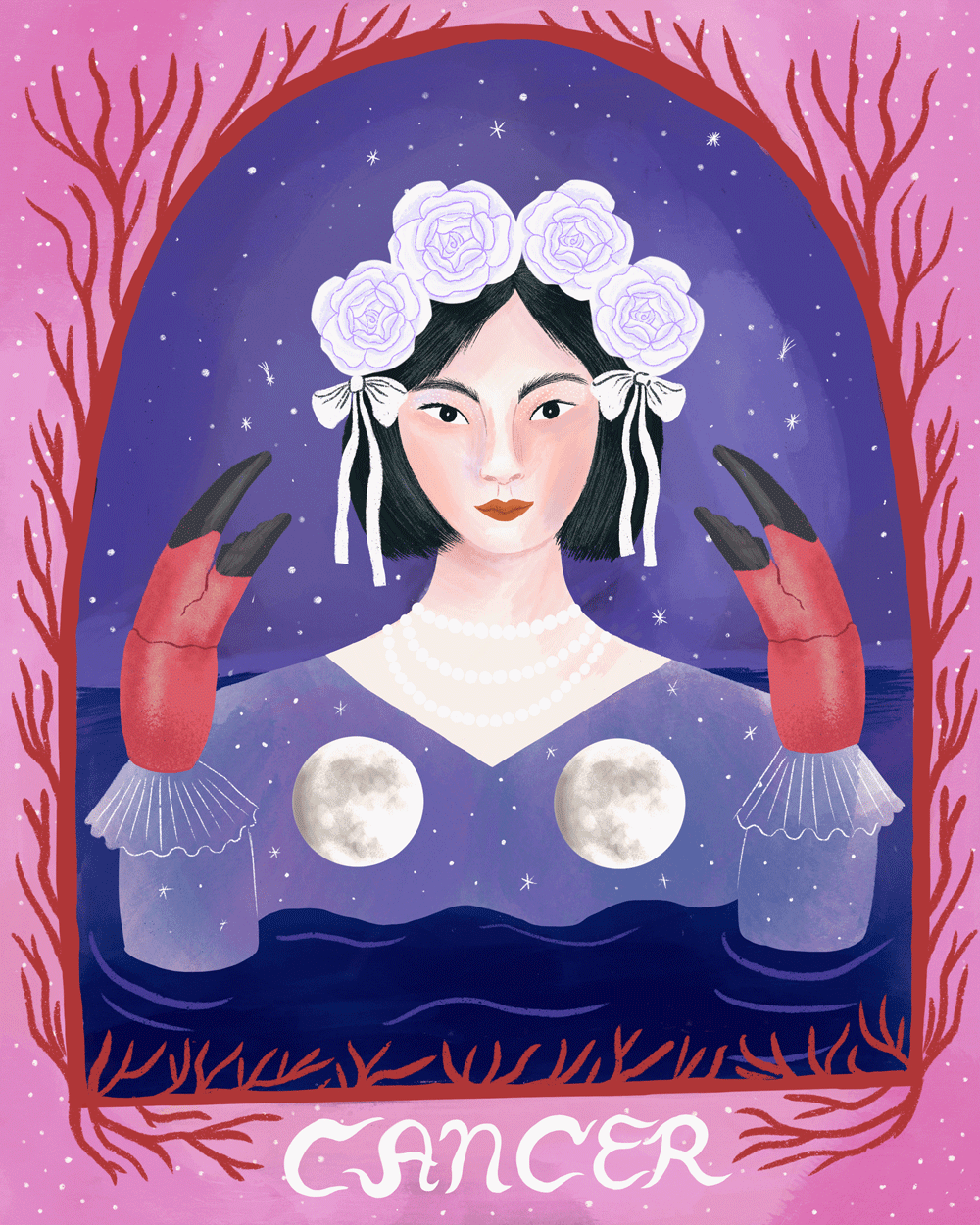 Animated zodiac cancer illustration by illustrator Stephanie Hofmann