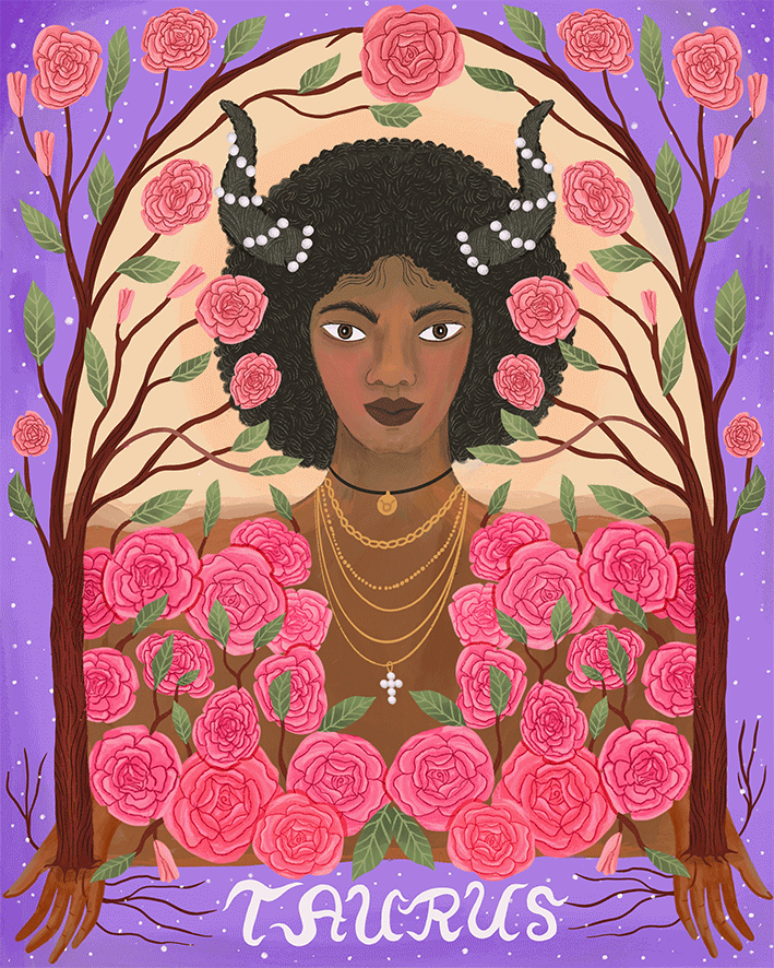 Animated zodiac taurus illustration by illustrator Stephanie Hofmann