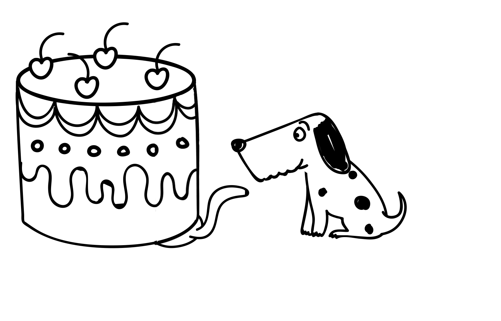 Animation of a dog eating a cake to illustrate pension plans by illustrator and motion designer Stephanie Hofmann