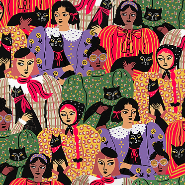 Fashionable ladies and cats surface pattern by illustrator Stephanie Hofmann