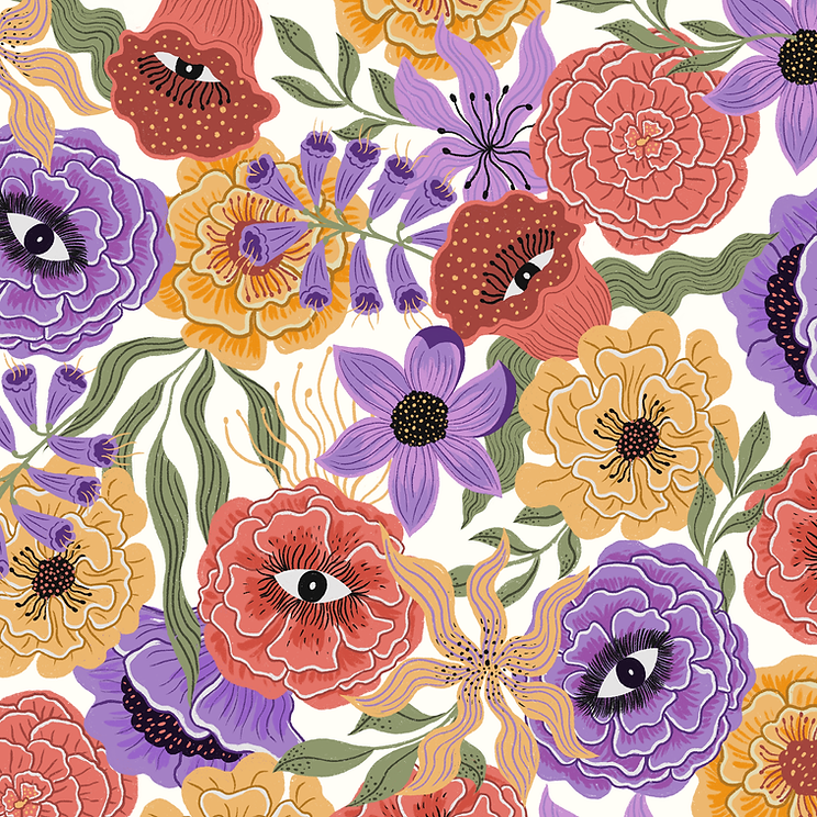 Floral and eye surface pattern by illustrator Stephanie Hofmann