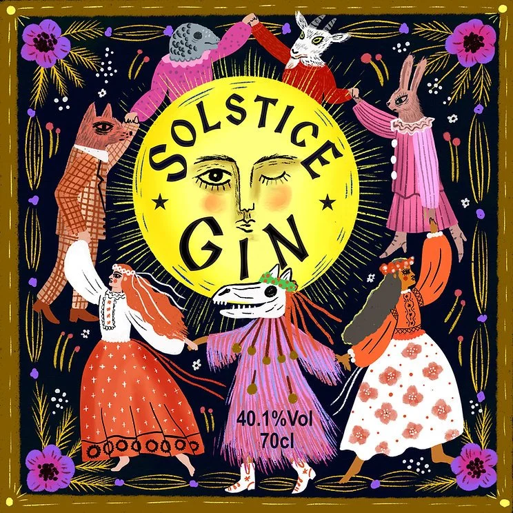 Folk inspired gin label by illustrator Stephanie Hofmann