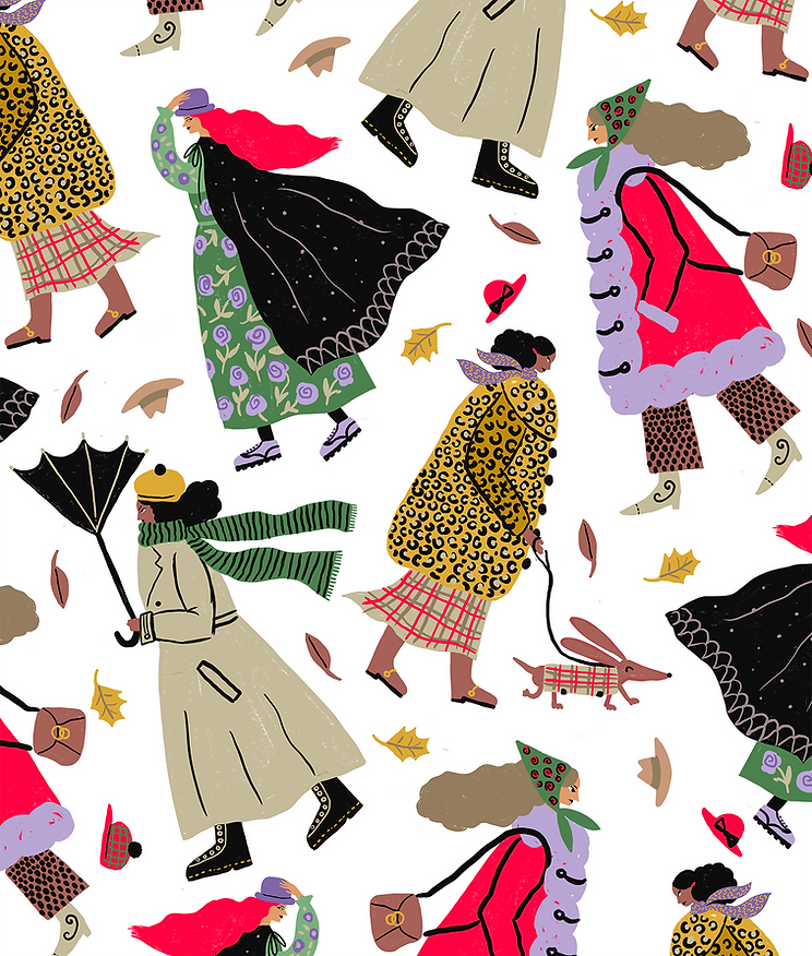 Fashionable ladies in autumn surface pattern by illustrator Stephanie Hofmann