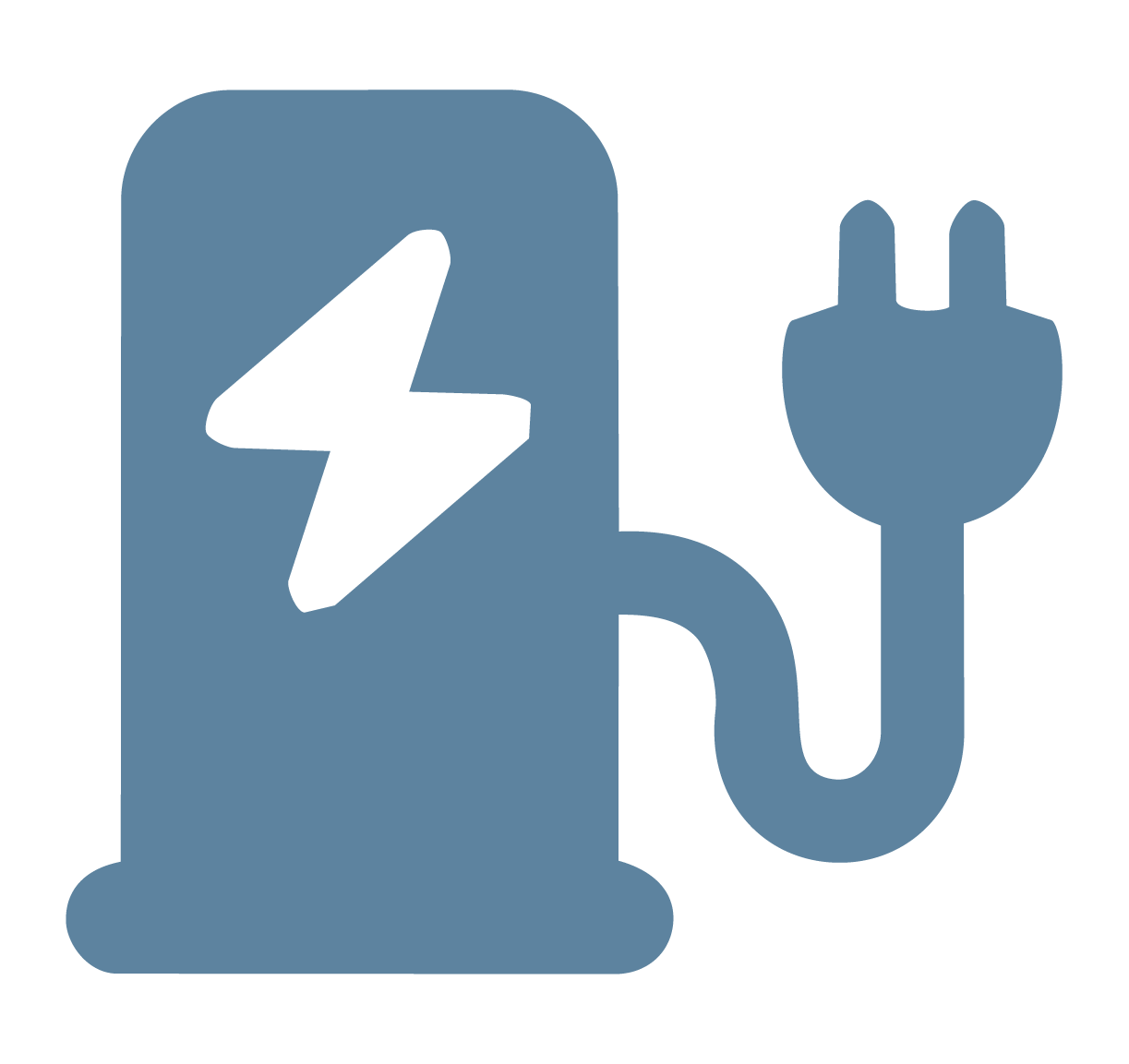 Electric vehicle charging station with a lightning bolt symbol and a power plug.