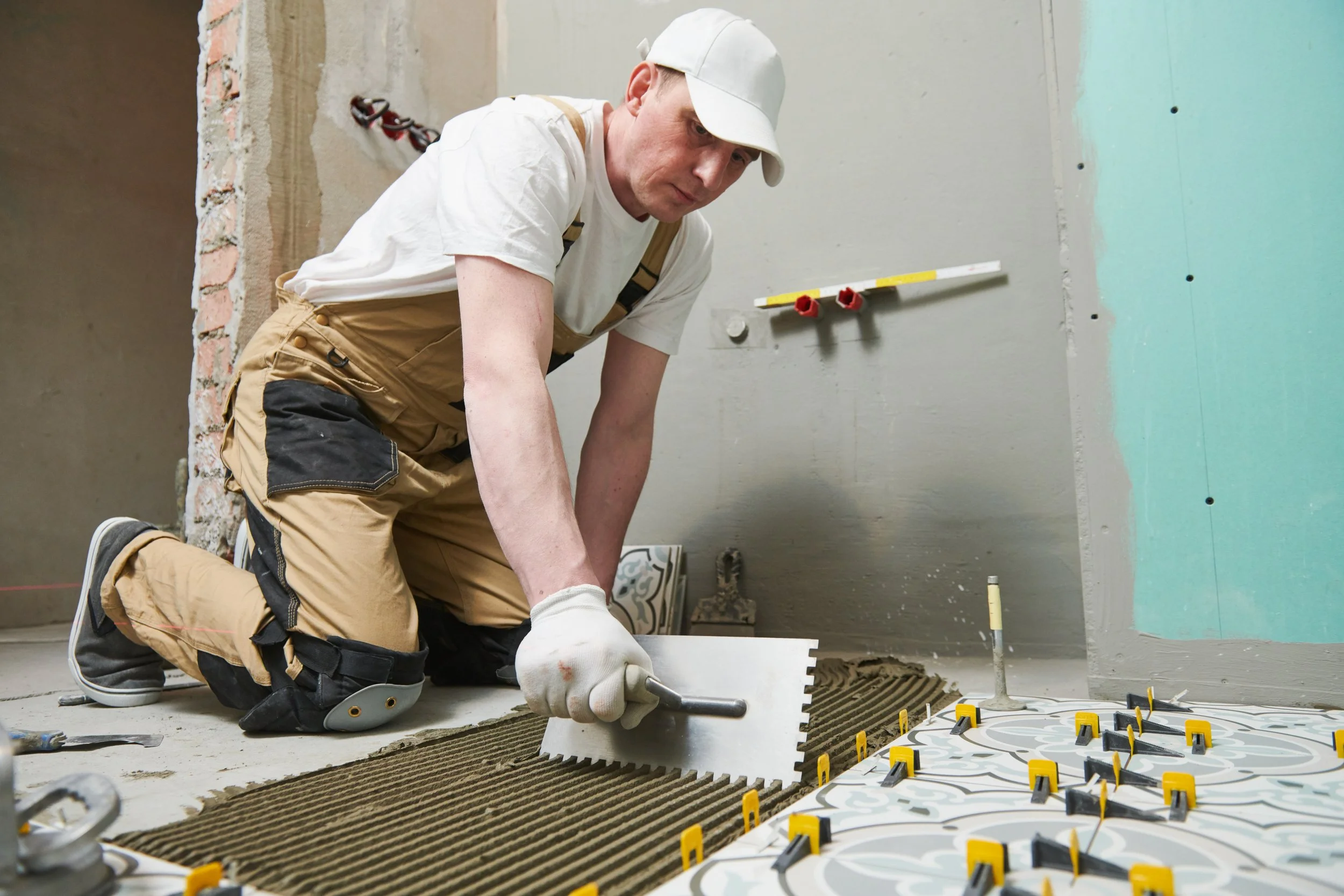 Laying down new tile in bathroom