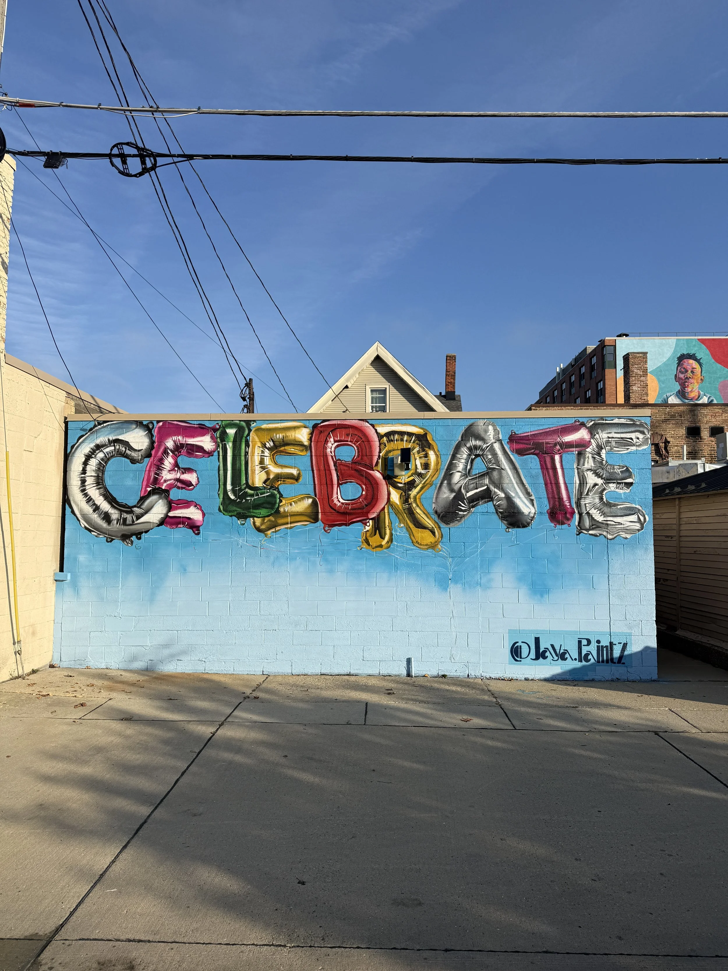 Downtown West-Allis mural 
"Celebrate Mylar Balloons"
spraypaint
50x25ft