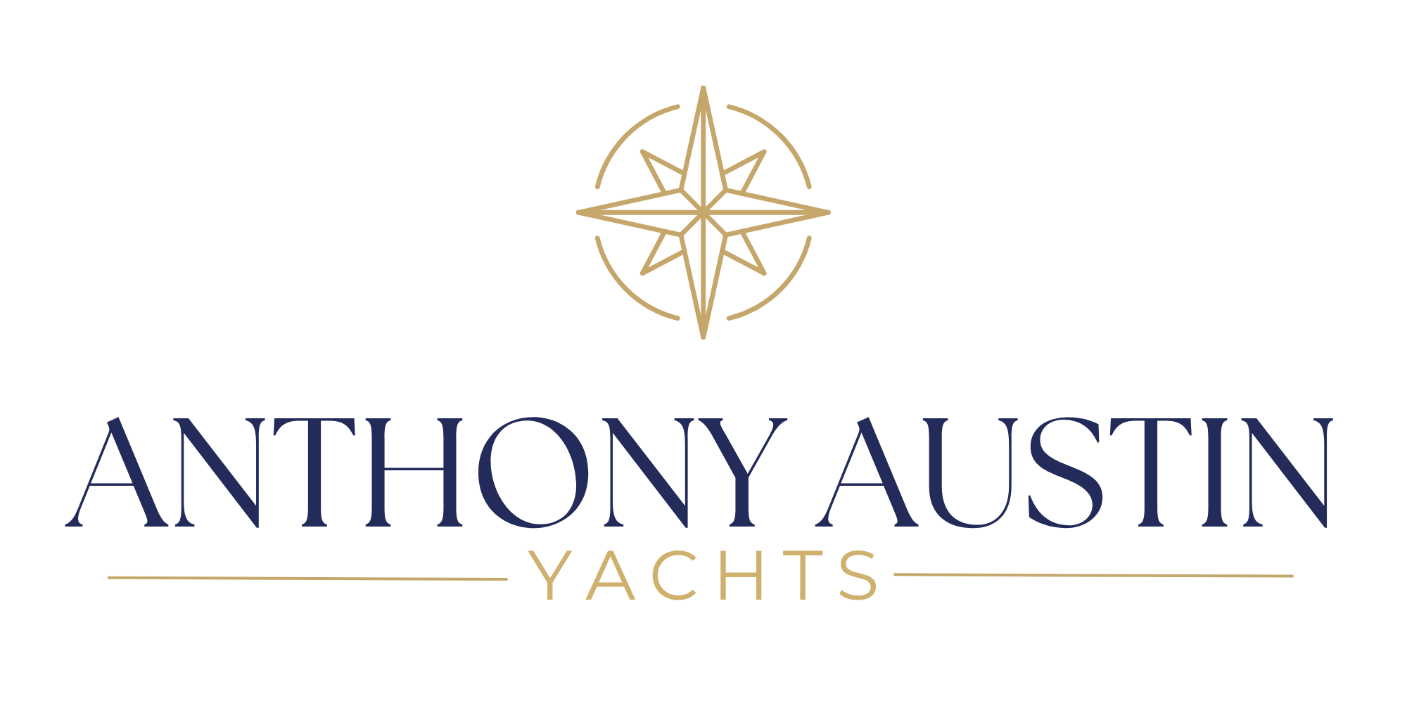 Logo for Anthony Austin Yachts featuring a gold and navy compass rose above the name 'Anthony Austin' and the word 'Yachts.'