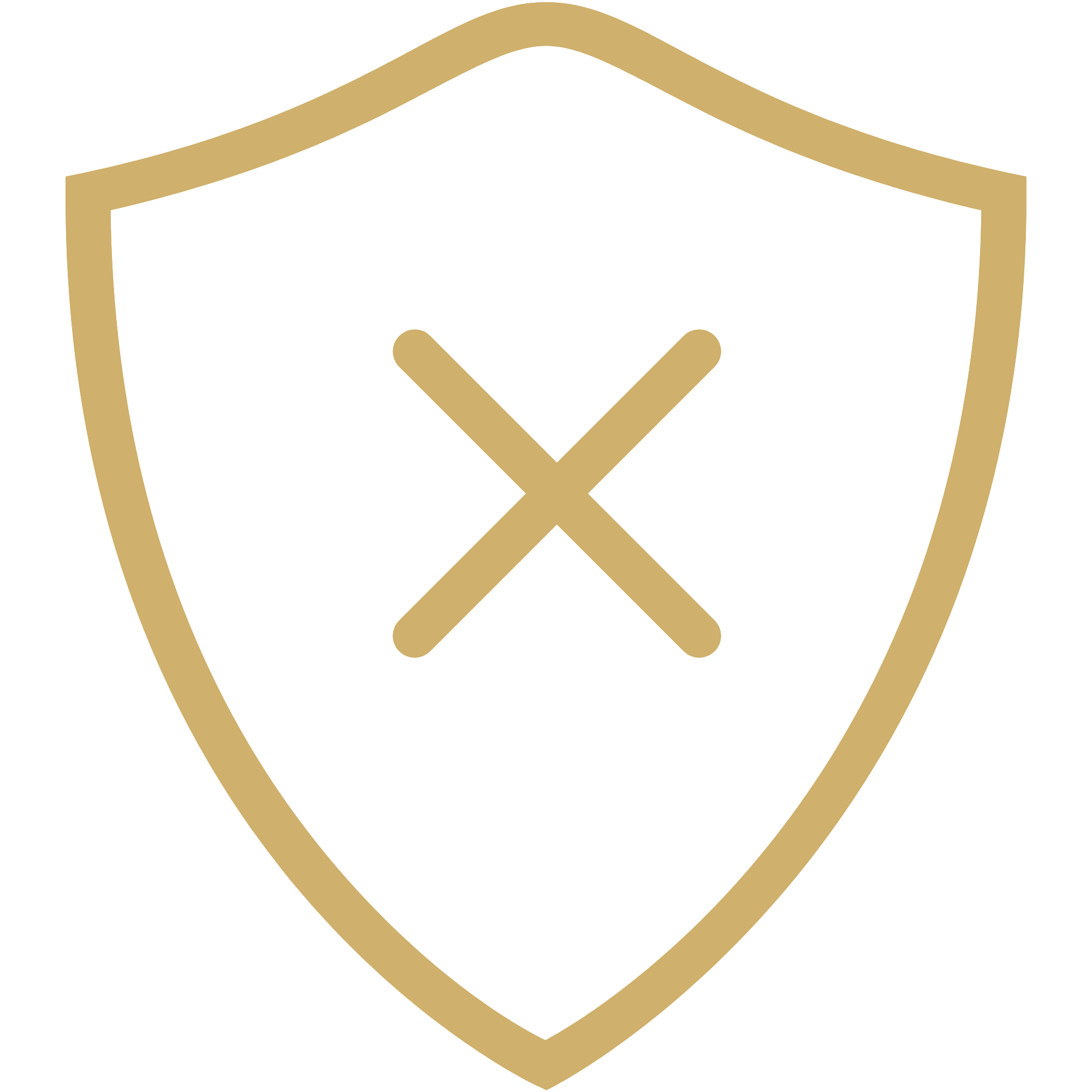 Gold shield outline with a checkmark inside.