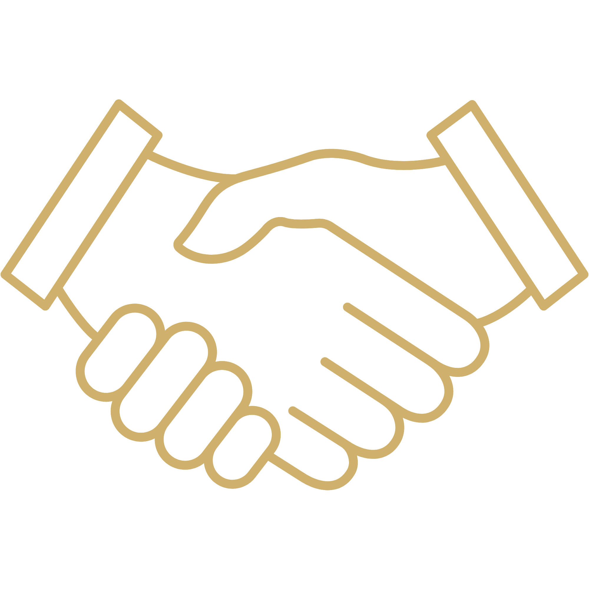 Line drawing of two hands shaking, representing handshake or agreement.