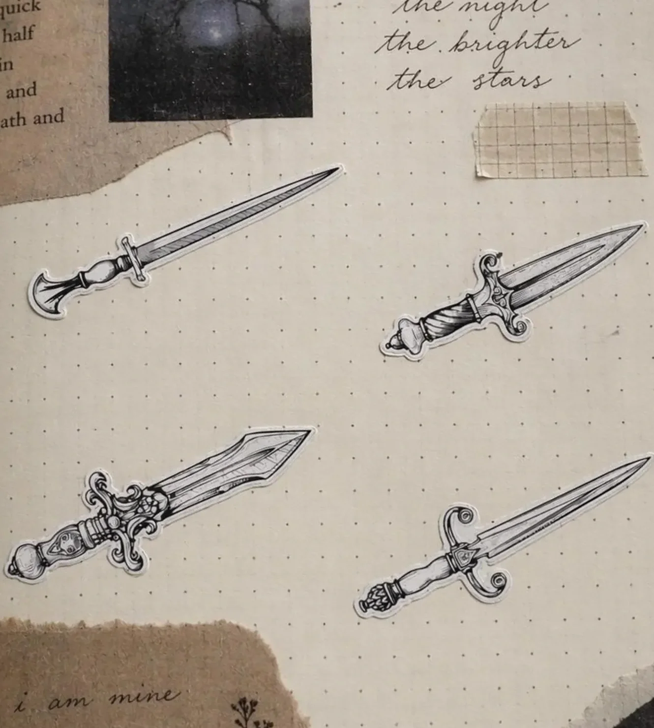 Vintage Dagger / Fantasy Sword Sticker Sheet for Journaling, Scrapbook, Crafting, Creative