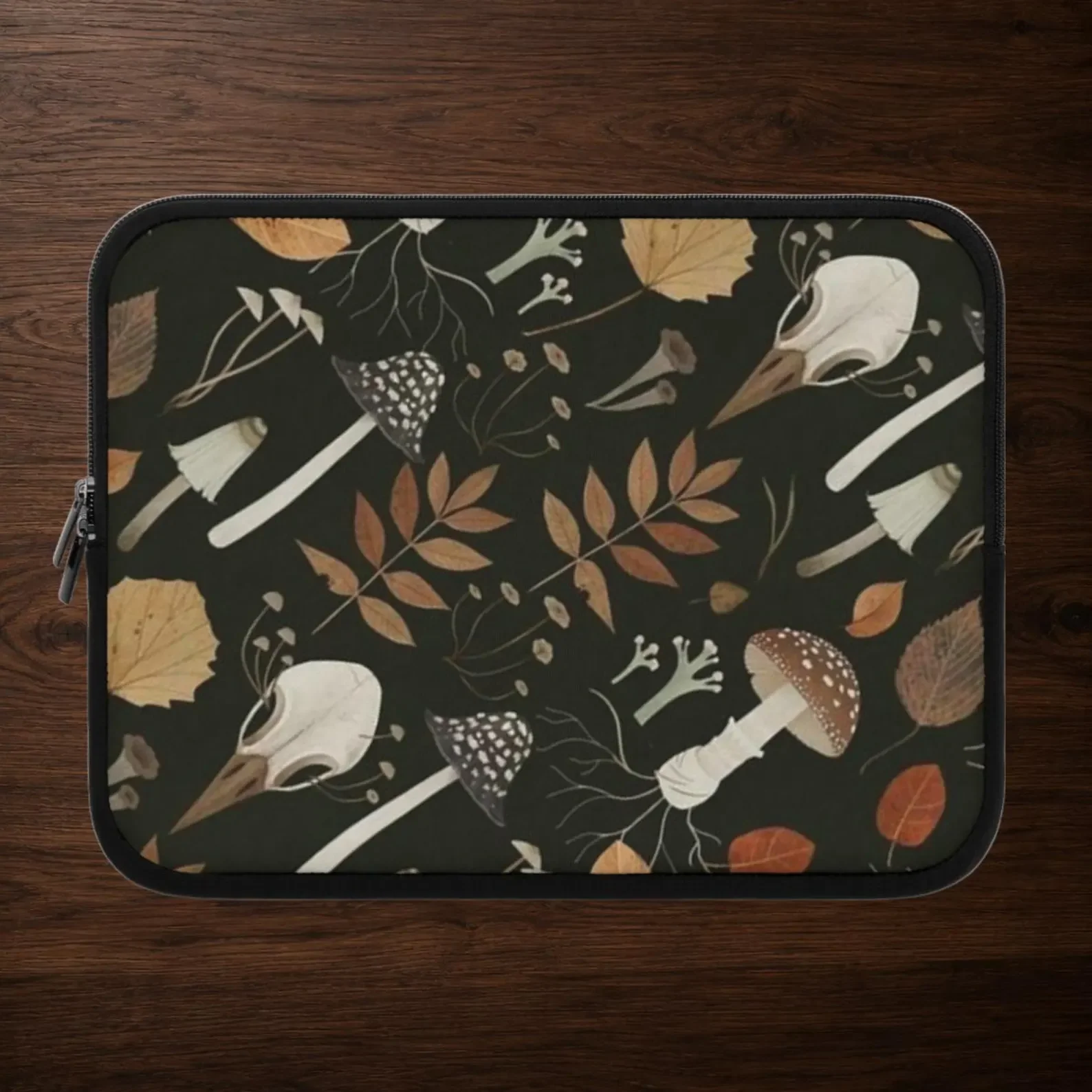 Dark Whimsigoth Cottagecore Forest Mushroom and Skull Water-Resistant Laptop Sleeve