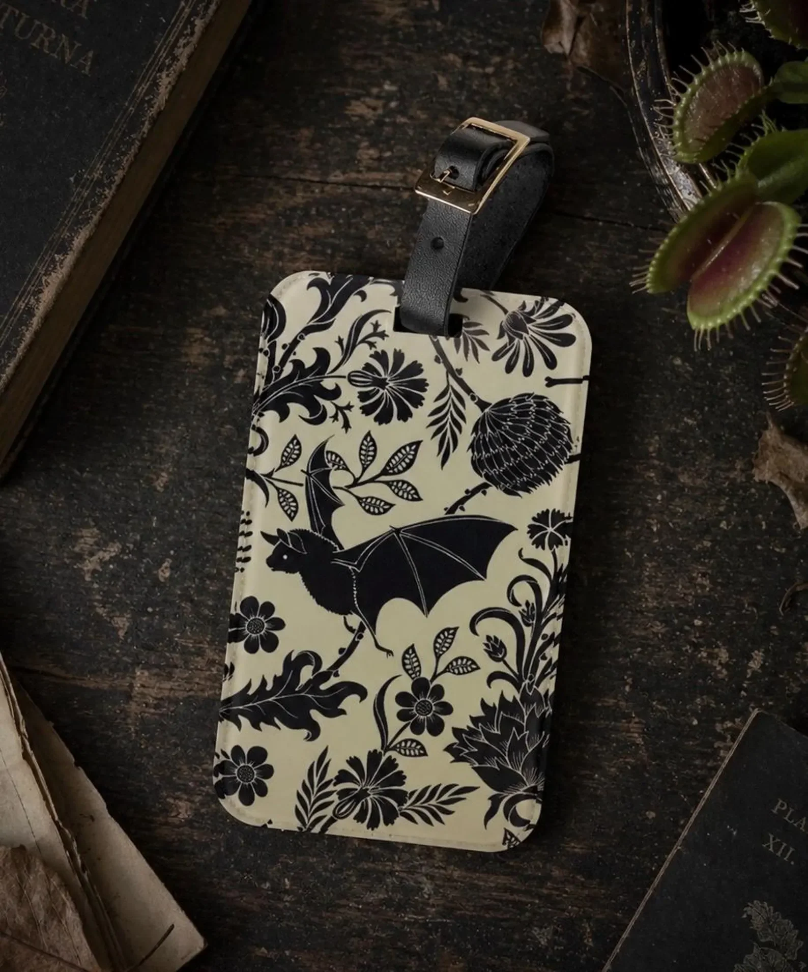 Floral Bat Gothic Luggage Tag