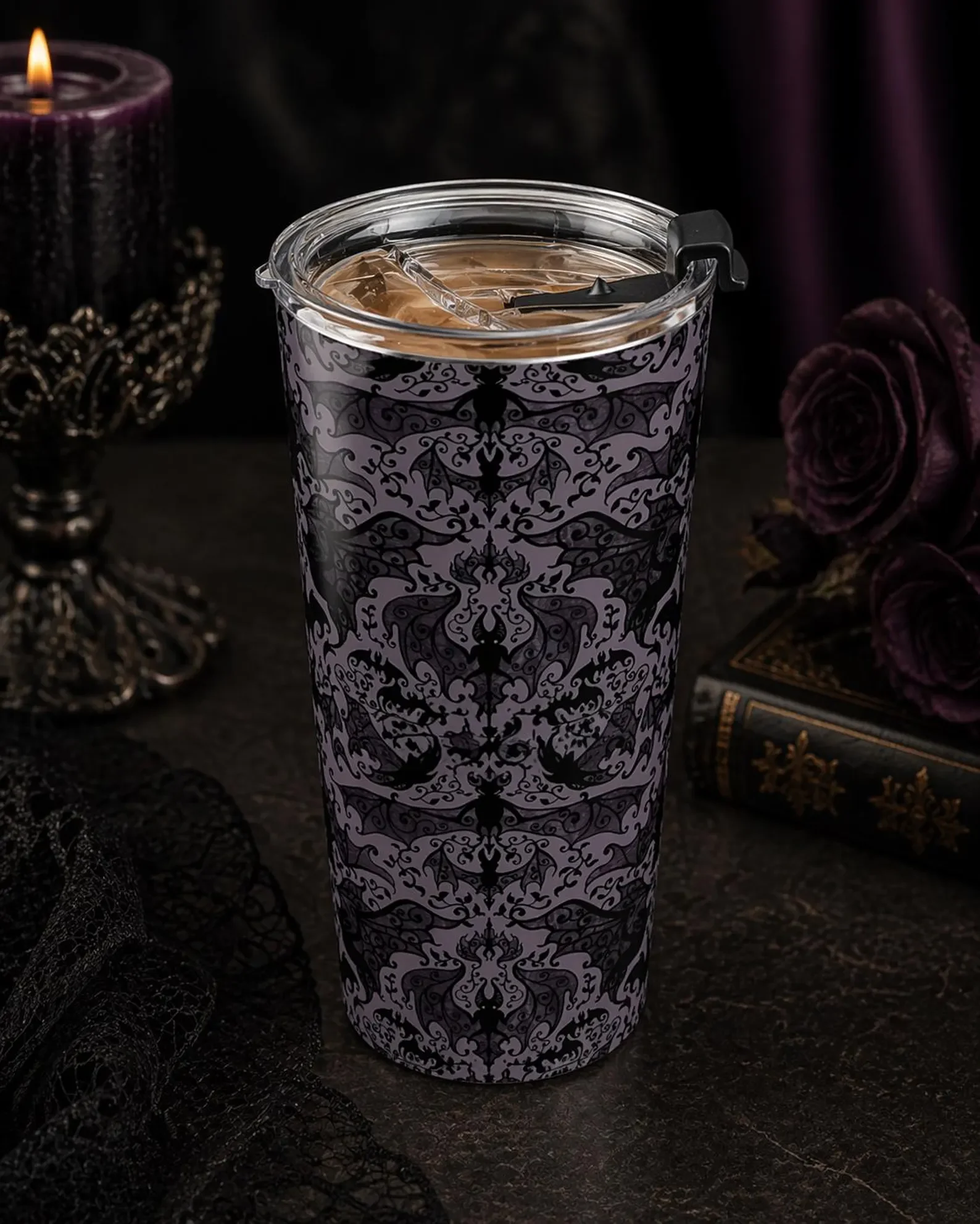 Purple with Black Gothic Bat Tumbler 20oz