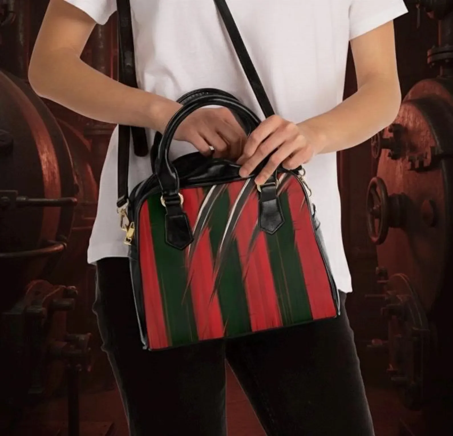 Freddy Krueger Striped Shoulder Handbag