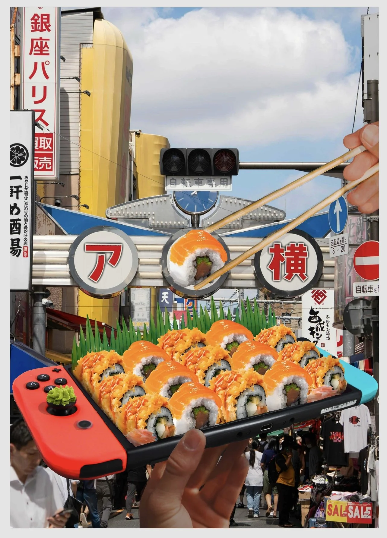 Nintendo Sushi, 2025, 21 × 29.7 cm
Procreate, Adobe illustrator, Adobe photoshop