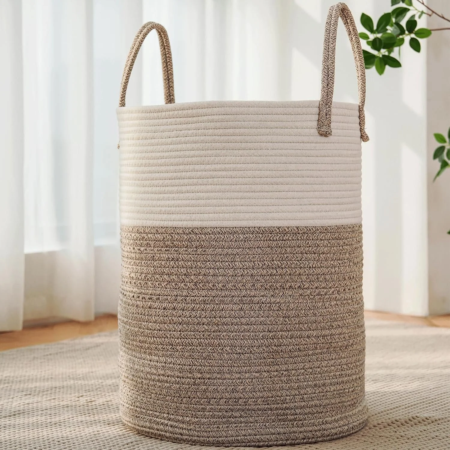 60L Cotton Rope Laundry Basket Hamper, Brown.jpg