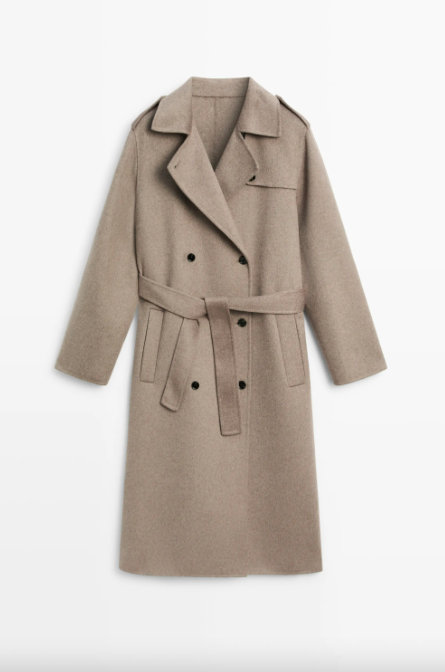 Massimo dutti Long wool blend trench coat brown.png