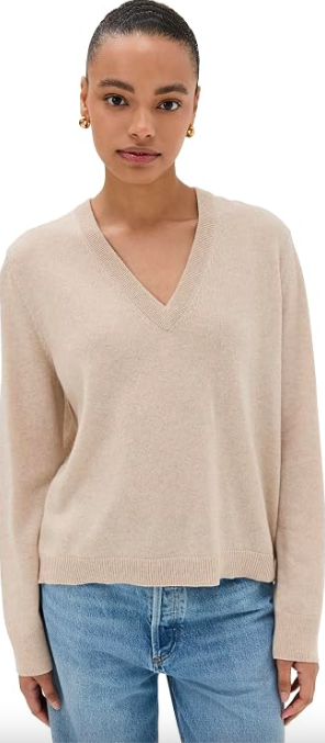 Jenni Kayne Women's Flynn Cashmere V Neck Top oatmeal.png