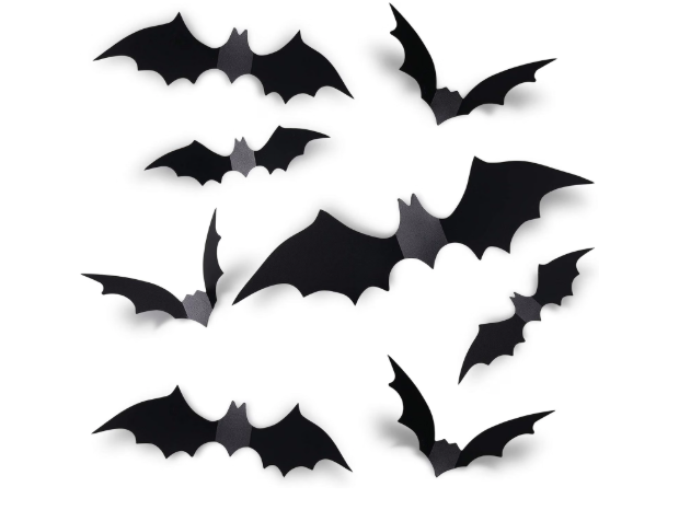Coogam 60PCS Halloween Bats Decoration, 4 Different Sizes Realistic PVC Black 3D Scary Bat Sticker for Home Decor DIY Wall Decal Bathroom Indoor Hallowmas Party Supplies.png