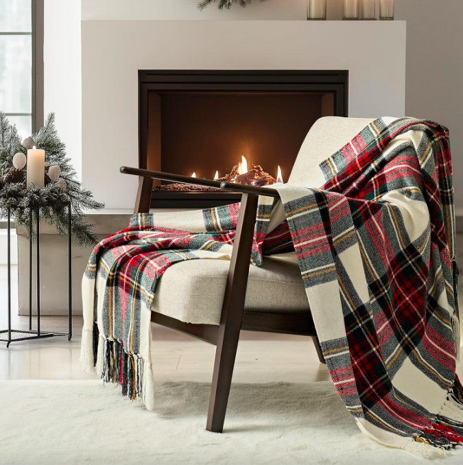 Chenille Christmas Throw Blanket, 50%22x60%22, White Stewart Plaid.png