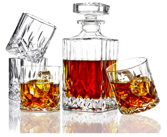 5PC Italian Crafted Crystal Whiskey Decanter & Whiskey Glasses Set.png
