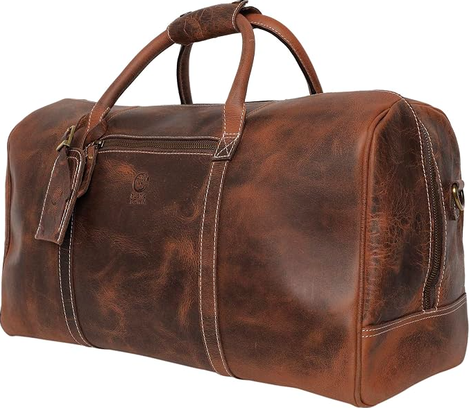 Handmade Leather Travel Duffel Bag - Airplane Underseat Carry On Bags by Rustic Town.png