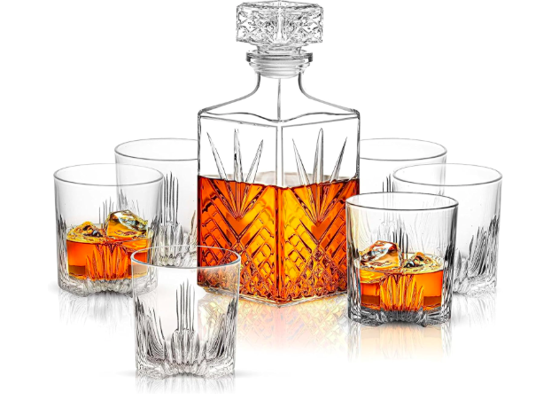 Bormioli Rocco Selecta Collection 33.75 oz. Whiskey Decanter with Glass Stopper and 6 Tumbler Glasses.png