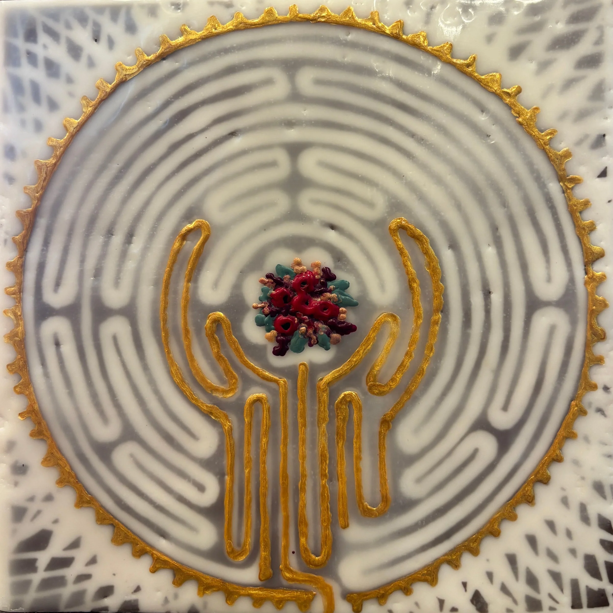 "Garden Labyrinth Six"
Mixed Media Encaustic
6x6x1.625 in.
Original: $135 (in person pick up / delivery only)