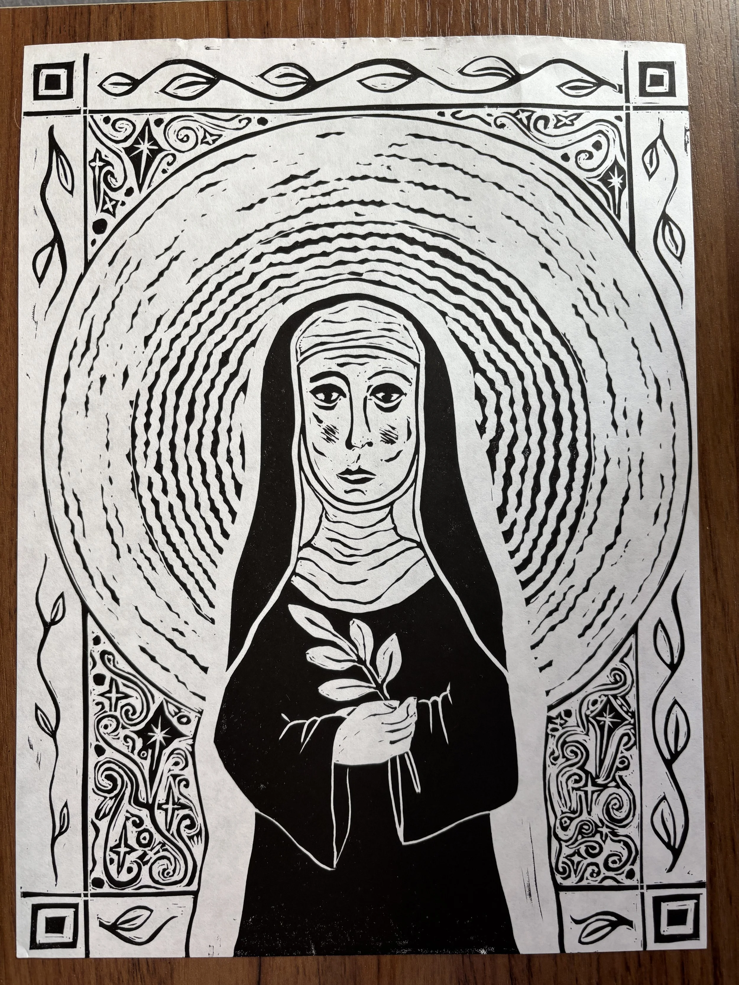 Linocut Hildegard of Bingen