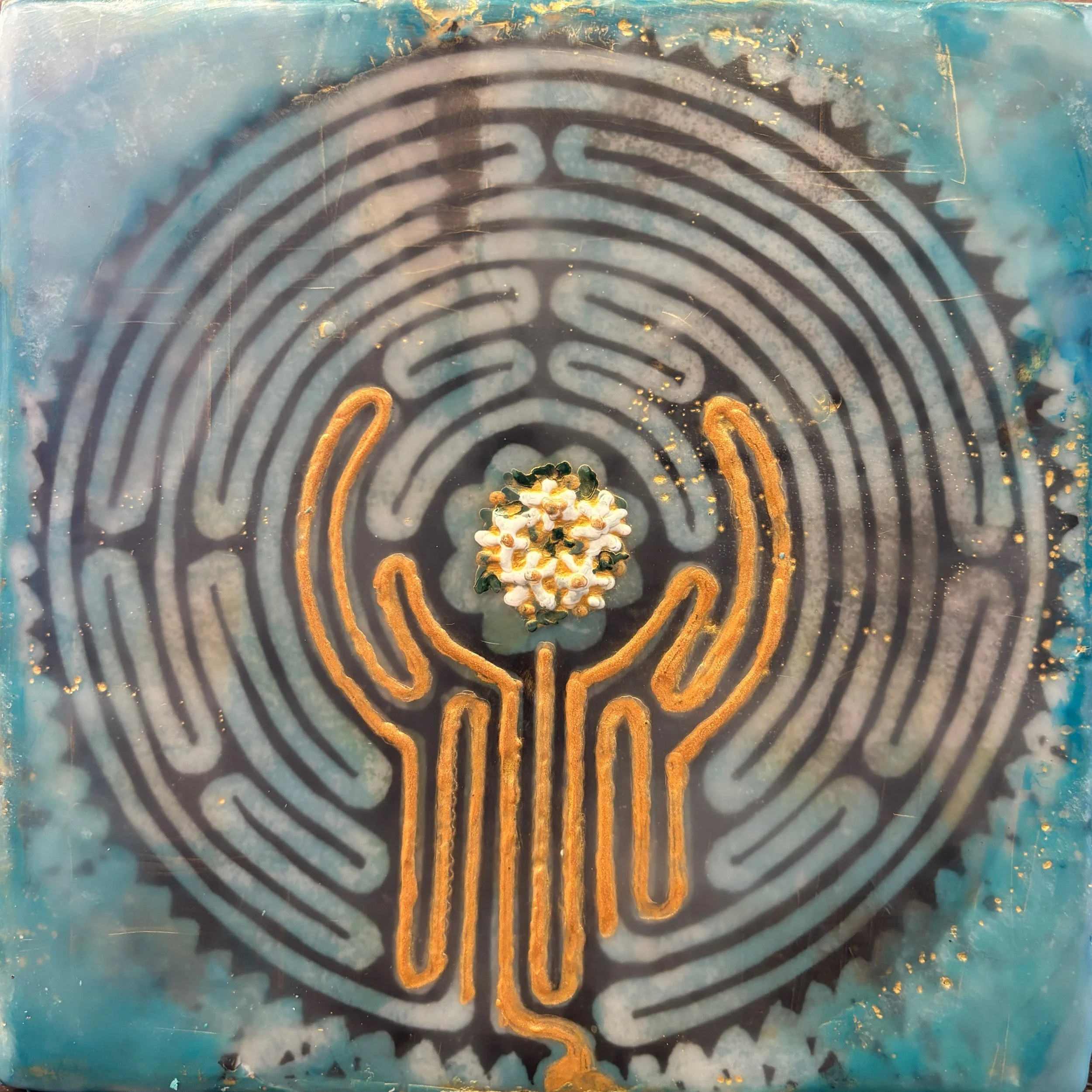 "Garden Labyrinth Two"
Mixed Media Encaustic
6x6 in.