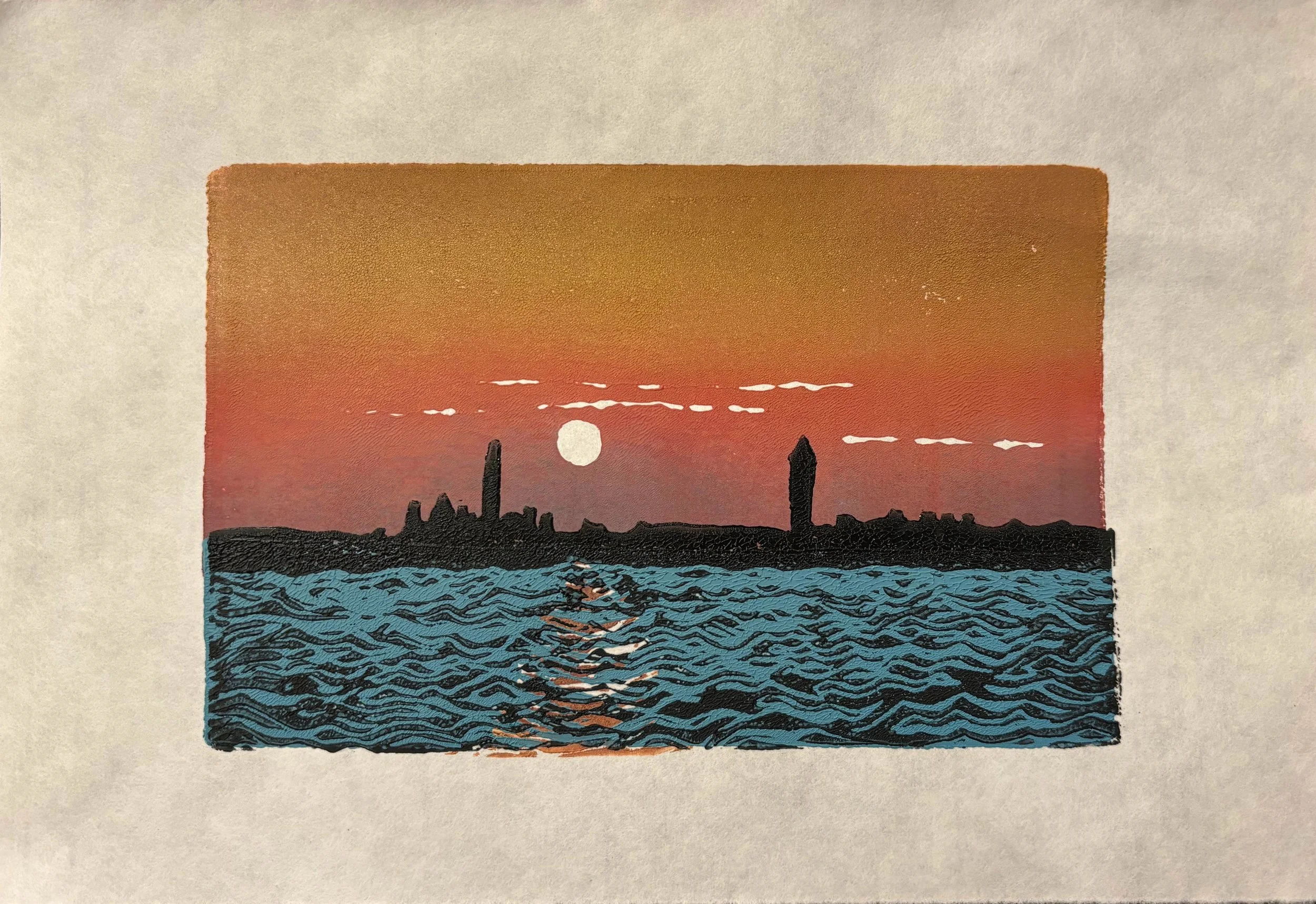 Linocut Vence Sunset