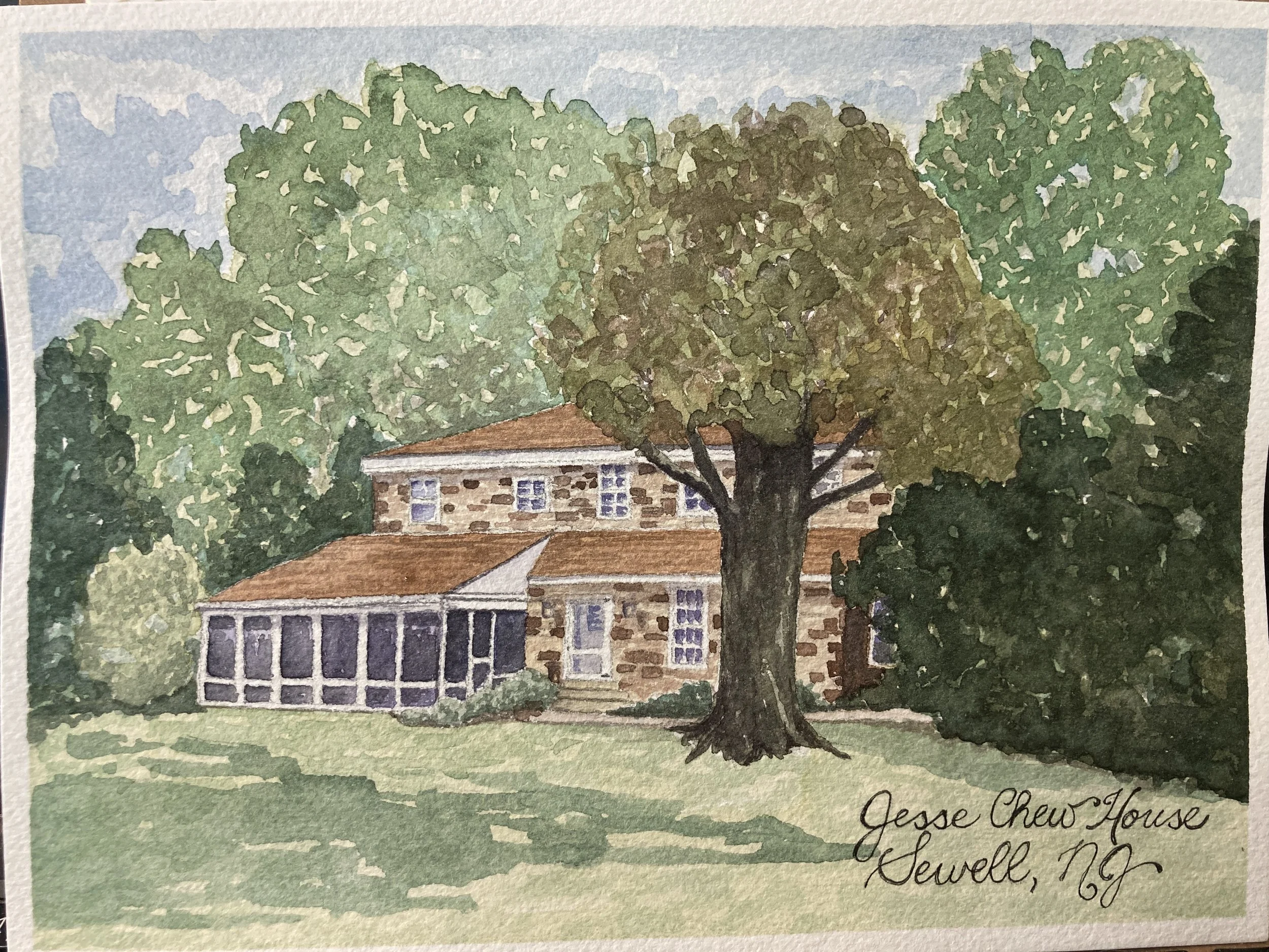 "Jesse Chew House"
Watercolor on cold press cotton paper
5x7 in. 
COMMISSION